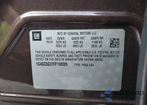 2015 Buick Lacrosse Leather из США, поврежденный, VIN 1G4GC5G37FF198385